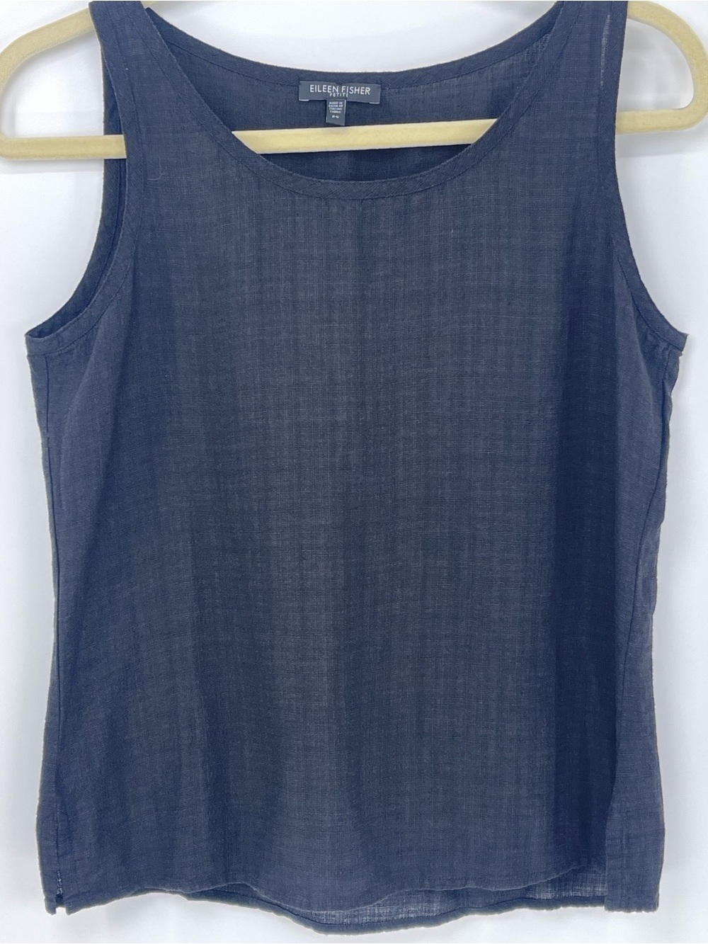 Eileen Fisher Black Linen-Blend Scoop Neck Tank Size PS
